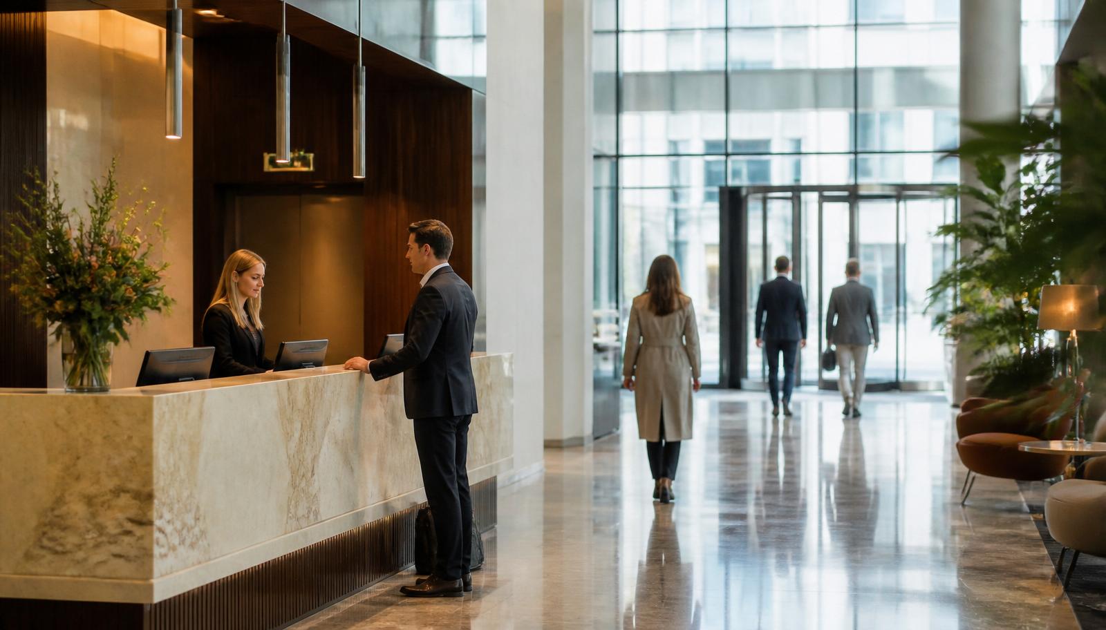 Elegant office reception in a European headquarters building in Dublin